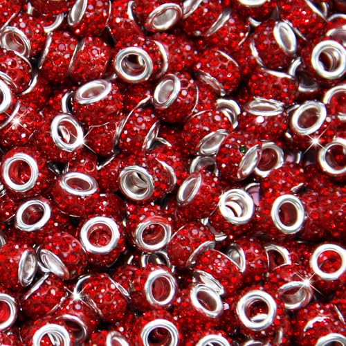100 Stück Strassperlen mit großem Loch, Abstandshalter, rote europäische Bastelperlen, großes Loch, Strasssteine, Murano-Perlen, Feen-Zauberstab, Gartenperlen für DIY-Armbänder, Halsketten von ZYEHXED