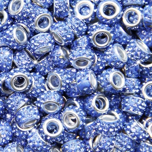 100 Stück Strasssteine mit großem Loch, Abstandshalter, hellblau, europäisches Handwerk, großes Loch, Strasssteine, Lampwork, Murano-Perlen, Feen-Zauberstab, Gartenperle für DIY-Armbänder, Halsketten 100 Stück Strasssteine mit großem Loch, Abstandshalter, hellblau, europäisches Handwerk, großes Loch, Strasssteine, Lampwork, Murano-Perlen, Feen-Zauberstab, Gartenperle für DIY-Armbänder, Halsketten von ZYEHXED