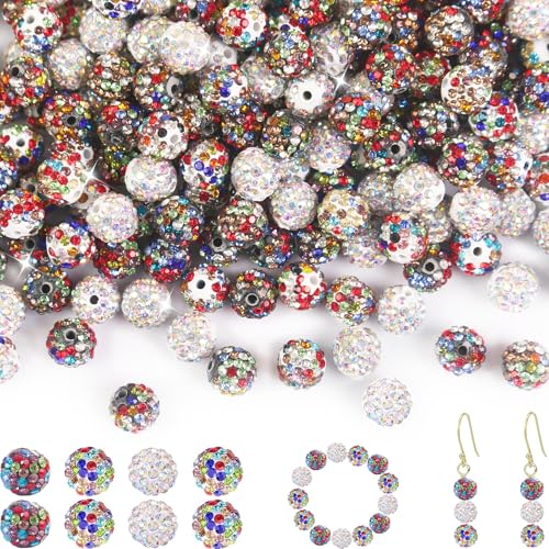 150 Stück 10 mm Strass-Perlen für Schmuckherstellung, bunte, glänzende runde Shamballa-Disco-Baseball-Halskette, Perlen, funkelnde Kristall-Ton, Pavé-Fassung, Strass-Perlen für DIY-Armbänder, Ohrringe von ZYEHXED