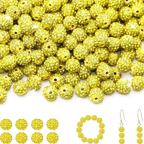 150 Stück 10 mm Strass-Perlen für Schmuckherstellung, gelb, glänzend, rund, Shamballa, Disco, Baseball-Halskette, Perlen, funkelnde Kristall-Ton, Pavé-Fassung, Strass-Perlen für DIY-Armbänder 150 Stück 10 mm Strass-Perlen für Schmuckherstellung, gelb, glänzend, rund, Shamballa, Disco, Baseball-Halskette, Perlen, funkelnde Kristall-Ton, Pavé-Fassung, Strass-Perlen für DIY-Armbänder von ZYEHXED