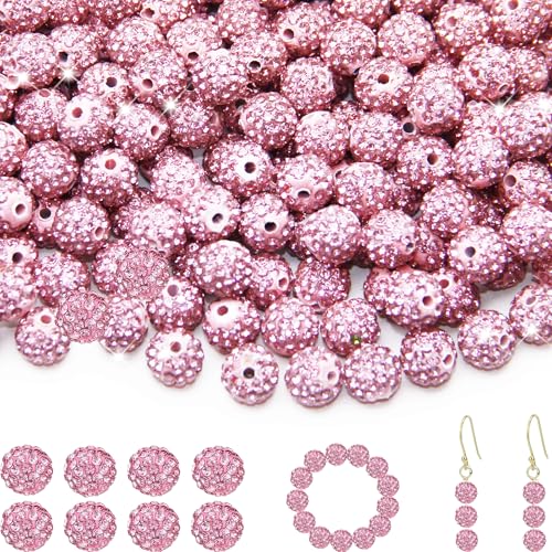 150 Stück 10 mm Strassperlen für Schmuckherstellung, rosa glänzend, rund, Shamballa, Disco, Baseball-Halskette, Perlen, funkelnde Kristall-Ton, Pavé-Fassung, Strassperlen für DIY-Armbänder, Ohrringe von ZYEHXED