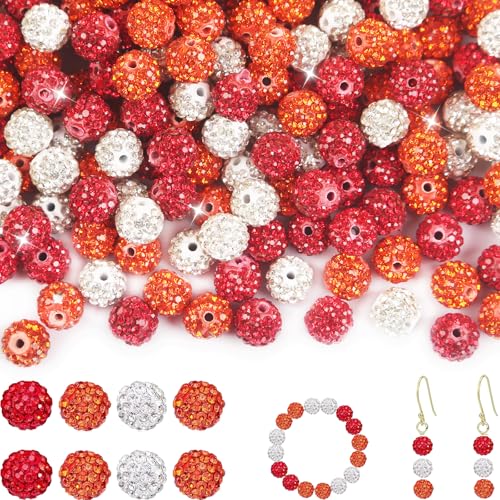 150 Stück Strass-Perlen, 10 mm, orangefarbene glitzernde, runde Shamballa-Discokugel-Perlen, glänzende Kristall-Ton, Pavé-Fassung, Diamant-Strasssteine für Baseball-Halsketten, Armbänder, Ohrringe 150 Stück Strass-Perlen, 10 mm, orangefarbene glitzernde, runde Shamballa-Discokugel-Perlen, glänzende Kristall-Ton, Pavé-Fassung, Diamant-Strasssteine für Baseball-Halsketten, Armbänder, Ohrringe von ZYEHXED