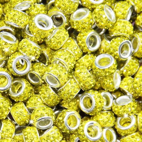 150 Stück Strassperlen mit großem Loch, Abstandshalter, gelb, europäisches Handwerk, großes Loch, Strasssteine, Lampwork, Murano-Perlen, Feen-Zauberstab, Gartenperlen für DIY-Armbänder, Halsketten 150 Stück Strassperlen mit großem Loch, Abstandshalter, gelb, europäisches Handwerk, großes Loch, Strasssteine, Lampwork, Murano-Perlen, Feen-Zauberstab, Gartenperlen für DIY-Armbänder, Halsketten von ZYEHXED