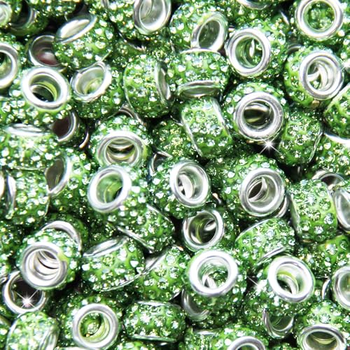 150 Stück Strassperlen mit großem Loch, Abstandshalter, grün, europäisches Handwerk, großes Loch, Strasssteine, Lampwork, Murano-Perlen, Feen-Zauberstab, Gartenperlen für DIY-Armbänder, Halsketten 150 Stück Strassperlen mit großem Loch, Abstandshalter, grün, europäisches Handwerk, großes Loch, Strasssteine, Lampwork, Murano-Perlen, Feen-Zauberstab, Gartenperlen für DIY-Armbänder, Halsketten von ZYEHXED