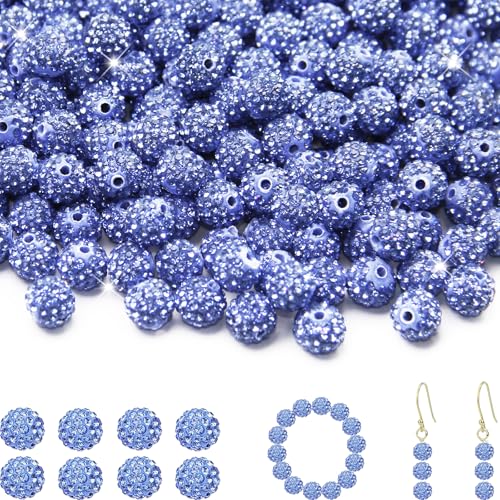 200 Stück 10 mm Strassperlen für Schmuckherstellung, blau glänzend, rund, Shamballa, Disco, Baseball-Halskette, Perlen, funkelnde Kristall-Ton, Pavé-Fassung, Strass-Perlen für DIY-Armbänder, Ohrringe von ZYEHXED