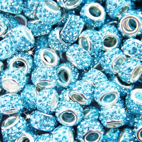 200 Stück Strass-Perlen mit großem Loch, Abstandshalter, Himmelblau, europäisches Handwerk, großes Loch, Strasssteine, Lampwork, Murano-Perlen, Feen-Zauberstab, Gartenperlen für DIY-Armbänder 200 Stück Strass-Perlen mit großem Loch, Abstandshalter, Himmelblau, europäisches Handwerk, großes Loch, Strasssteine, Lampwork, Murano-Perlen, Feen-Zauberstab, Gartenperlen für DIY-Armbänder von ZYEHXED
