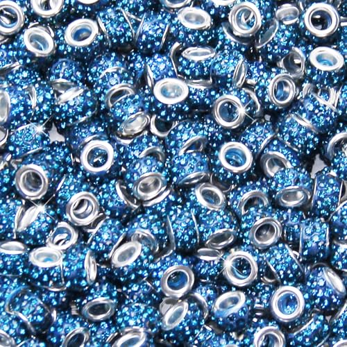 200 Stück Strassperlen mit großem Loch, Abstandshalter, blaue europäische Bastelperlen, großes Loch, Strasssteine, Murano-Perlen, Feenstab Gartenperlen für DIY-Armbänder, Halsketten von ZYEHXED
