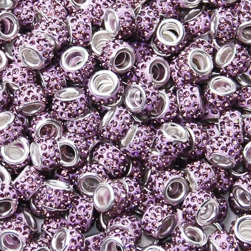 200 Stück Strasssteine mit großem Loch, Abstandshalter, violett, europäisches Handwerk, großes Loch, Strasssteine, Lampwork, Murano-Perlen, Feen-Zauberstab, Gartenperlen für DIY-Armbänder, Halsketten 200 Stück Strasssteine mit großem Loch, Abstandshalter, violett, europäisches Handwerk, großes Loch, Strasssteine, Lampwork, Murano-Perlen, Feen-Zauberstab, Gartenperlen für DIY-Armbänder, Halsketten von ZYEHXED