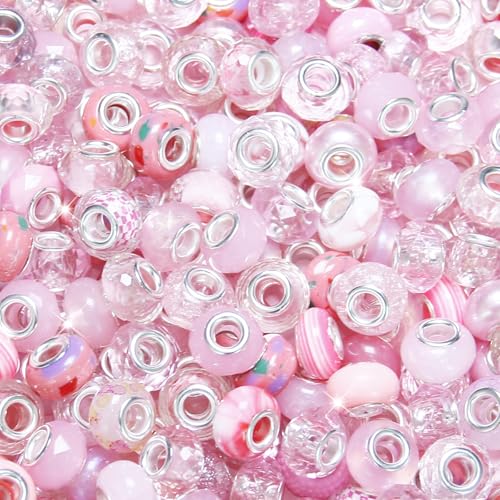 200 Stück große Lochperlen, Abstandshalter, rosa, sortiert, europäische Bastelperlen, großes Loch, Murano-Perlen, Feen-Zauberstab, Gartenperlen für DIY-Charm-Armbänder, Halsketten, Ohrringe 200 Stück große Lochperlen, Abstandshalter, rosa, sortiert, europäische Bastelperlen, großes Loch, Murano-Perlen, Feen-Zauberstab, Gartenperlen für DIY-Charm-Armbänder, Halsketten, Ohrringe von ZYEHXED