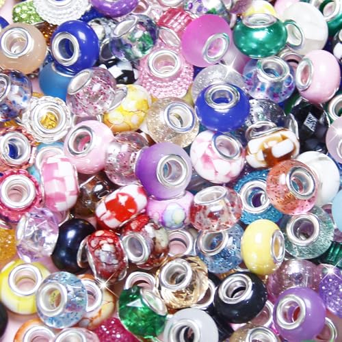 60 Stück Abstandshalter mit großem Loch, gemischte Farben, verschiedene Farben, europäische Bastelperlen, großes Loch, Murano-Perlen, Feen-Zauberstab, Gartenperlen für DIY-Armbänder, Halsketten 60 Stück Abstandshalter mit großem Loch, gemischte Farben, verschiedene Farben, europäische Bastelperlen, großes Loch, Murano-Perlen, Feen-Zauberstab, Gartenperlen für DIY-Armbänder, Halsketten von ZYEHXED