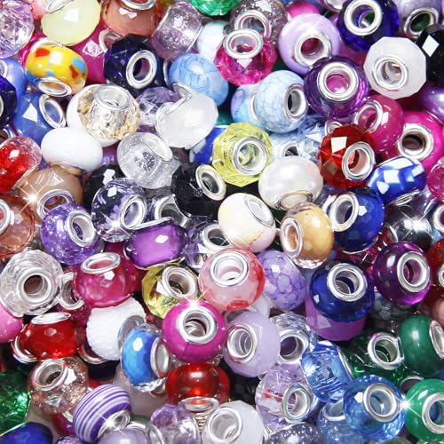 60 Stück Abstandshalter mit großem Loch, gemischte Farben, verschiedene Farben, europäische Bastelperlen, großes Loch, Murano-Perlen, Feen-Zauberstab, Gartenperlen für DIY-Armbänder, Halsketten 60 Stück Abstandshalter mit großem Loch, gemischte Farben, verschiedene Farben, europäische Bastelperlen, großes Loch, Murano-Perlen, Feen-Zauberstab, Gartenperlen für DIY-Armbänder, Halsketten von ZYEHXED