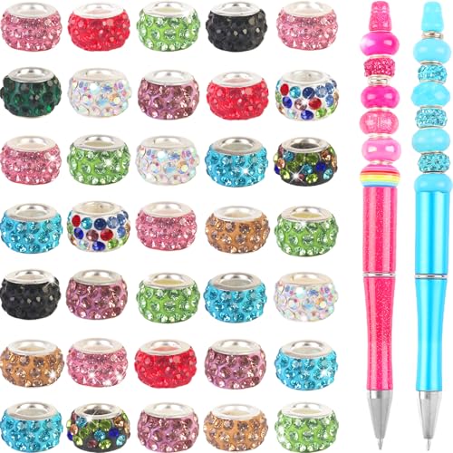 60 Stück Strassperlen mit großem Loch, Abstandshalter, gemischte Farben, europäisches Handwerk, großes Loch, Strasssteine, Lampwork, Murano-Perlen, Feen-Zauberstab, Gartenperlen für DIY-Armbänder 60 Stück Strassperlen mit großem Loch, Abstandshalter, gemischte Farben, europäisches Handwerk, großes Loch, Strasssteine, Lampwork, Murano-Perlen, Feen-Zauberstab, Gartenperlen für DIY-Armbänder von ZYEHXED