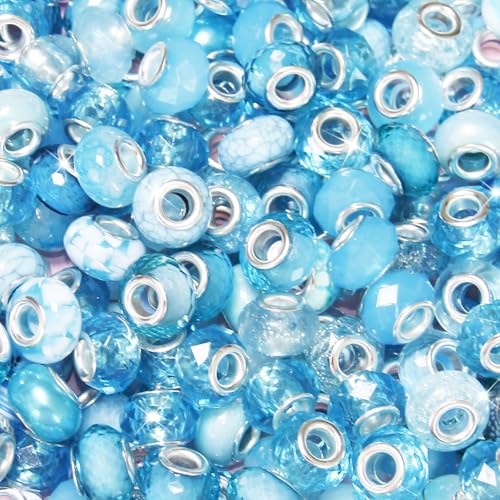 Abstandshalter mit großem Loch, Himmelblau, verschiedene europäische Bastelperlen, großes Loch, Murano-Perlen, Feen-Zauberstab, Gartenperlen für DIY-Charm-Armbänder, Halsketten, Ohrringe Abstandshalter mit großem Loch, Himmelblau, verschiedene europäische Bastelperlen, großes Loch, Murano-Perlen, Feen-Zauberstab, Gartenperlen für DIY-Charm-Armbänder, Halsketten, Ohrringe von ZYEHXED