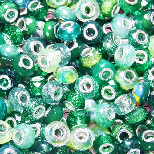 Abstandshalter mit großem Loch, dunkelgrün, verschiedene europäische Bastelperlen, großes Loch, Murano-Perlen, Feen-Zauberstab, Gartenperlen für DIY-Armbänder, Halsketten, Ohrringe, Schmuckherstellung Abstandshalter mit großem Loch, dunkelgrün, verschiedene europäische Bastelperlen, großes Loch, Murano-Perlen, Feen-Zauberstab, Gartenperlen für DIY-Armbänder, Halsketten, Ohrringe, Schmuckherstellung von ZYEHXED
