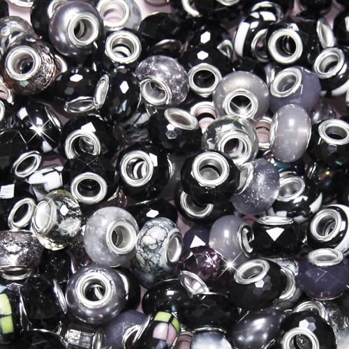 Abstandshalter mit großem Loch, schwarz, verschiedene europäische Bastelperlen, großes Loch, Murano-Perlen, Feen-Zauberstab, Gartenperlen für DIY-Charm-Armbänder, Halsketten, Ohrringe Abstandshalter mit großem Loch, schwarz, verschiedene europäische Bastelperlen, großes Loch, Murano-Perlen, Feen-Zauberstab, Gartenperlen für DIY-Charm-Armbänder, Halsketten, Ohrringe von ZYEHXED