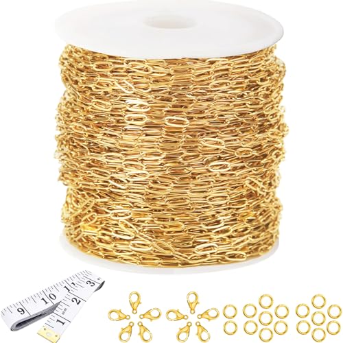 Büroklammerkette aus Edelstahl zur Schmuckherstellung, 4,5 mm breit, vergoldete Büroklammer-Gliederketten, Rolle für selbstgemachte Halsketten, Armbänder, Schmuckherstellung, mit Karabinerverschlüssen Büroklammerkette aus Edelstahl zur Schmuckherstellung, 4,5 mm breit, vergoldete Büroklammer-Gliederketten, Rolle für selbstgemachte Halsketten, Armbänder, Schmuckherstellung, mit Karabinerverschlüssen von ZYEHXED