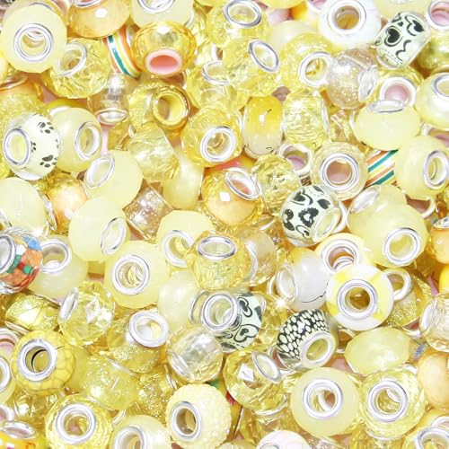 Perlen mit großem Loch, Abstandshalter, gelb, verschiedene europäische Bastelperlen, großes Loch, Murano-Perlen, Feen-Zauberstab, Gartenperlen für DIY-Charm-Armbänder, Halsketten, Ohrringe Perlen mit großem Loch, Abstandshalter, gelb, verschiedene europäische Bastelperlen, großes Loch, Murano-Perlen, Feen-Zauberstab, Gartenperlen für DIY-Charm-Armbänder, Halsketten, Ohrringe von ZYEHXED