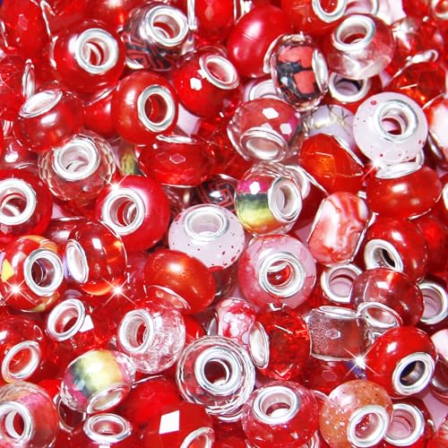 Perlen mit großem Loch, Abstandshalter, rot, sortiert, europäisches Handwerk, großes Loch, Murano-Perlen, Feen-Zauberstab, Gartenperlen für DIY-Charm-Armbänder, Halsketten, Ohrringe Perlen mit großem Loch, Abstandshalter, rot, sortiert, europäisches Handwerk, großes Loch, Murano-Perlen, Feen-Zauberstab, Gartenperlen für DIY-Charm-Armbänder, Halsketten, Ohrringe von ZYEHXED