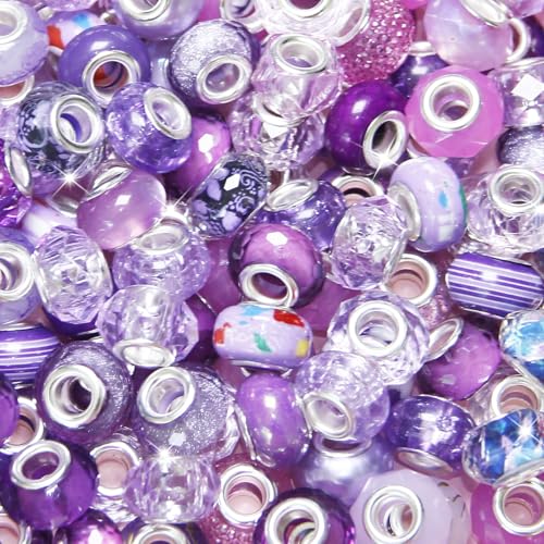 Perlen mit großem Loch, Abstandshalter, violett, verschiedene europäische Bastelperlen, großes Loch, Murano-Perlen, Feen-Zauberstab, Gartenperlen für DIY-Charm-Armbänder, Halsketten, Ohrringe Perlen mit großem Loch, Abstandshalter, violett, verschiedene europäische Bastelperlen, großes Loch, Murano-Perlen, Feen-Zauberstab, Gartenperlen für DIY-Charm-Armbänder, Halsketten, Ohrringe von ZYEHXED