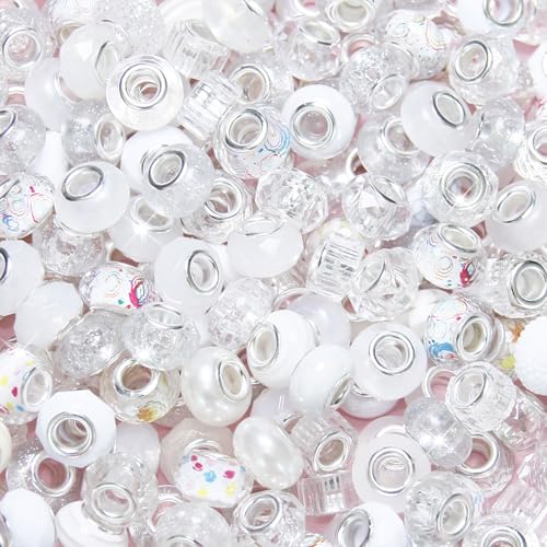 Perlen mit großem Loch, Abstandshalter, weiß, sortiert, europäisches Handwerk, großes Loch, Murano-Perlen, Feen-Zauberstab, Gartenperlen für DIY-Charm-Armbänder, Halsketten, Ohrringe Perlen mit großem Loch, Abstandshalter, weiß, sortiert, europäisches Handwerk, großes Loch, Murano-Perlen, Feen-Zauberstab, Gartenperlen für DIY-Charm-Armbänder, Halsketten, Ohrringe von ZYEHXED