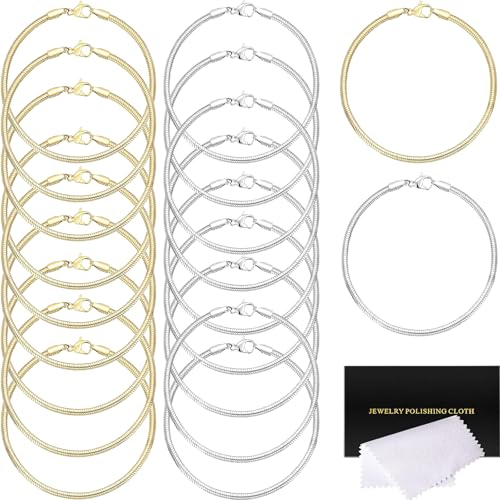 Schlangen-Charm-Armband, Kette, Gold, Charm-Armband-Set, 3 mm, zierliche, stapelbare Schlangenkette, Armbänder, Kette mit Poliertuch für Weihnachten, Muttertag, DIY, Damen, Schmuckherstellung von ZYEHXED