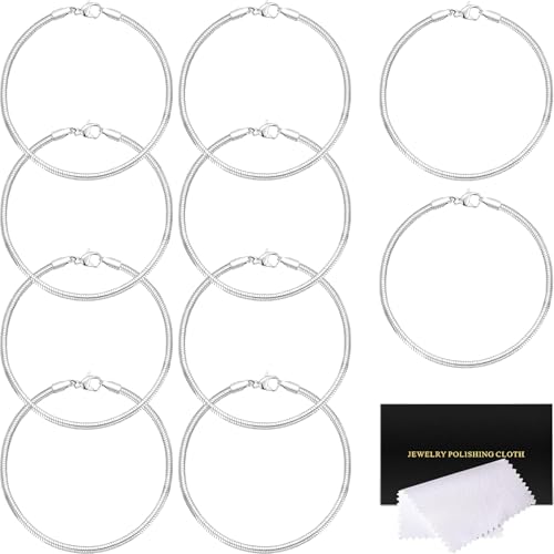 Schlangen-Charm-Armband, Kette, Silber, Charm-Armband-Set, 3 mm, zierliche, stapelbare Schlangenkette, Armbänder, Kette mit Poliertuch für Weihnachten, Muttertag, DIY, Damen, Schmuckherstellung von ZYEHXED