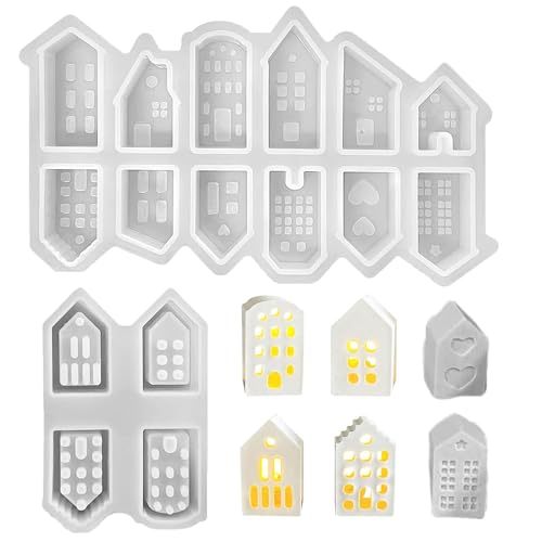 ZYEKIU 16 Stück Silikonform Haus, Silikonformen Gießformen Häuser 3D, Silikonform Häuser Mini, Gießformen Silikon Häuser Kreativität, für Handgefertigte Kerzen Seifen, Kunsthandwerk (Typ 1) von ZYEKIU