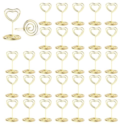 ZYEKIU 30 Stück Gold Tischkartenhalter, Fotohalter Kartenständer, Menükartenhalter, Fotohalter mit Klammern, Memohalter, Tischkarten Halterung, für Hochzeiten, Bankette, Partys (Herzförmig) von ZYEKIU