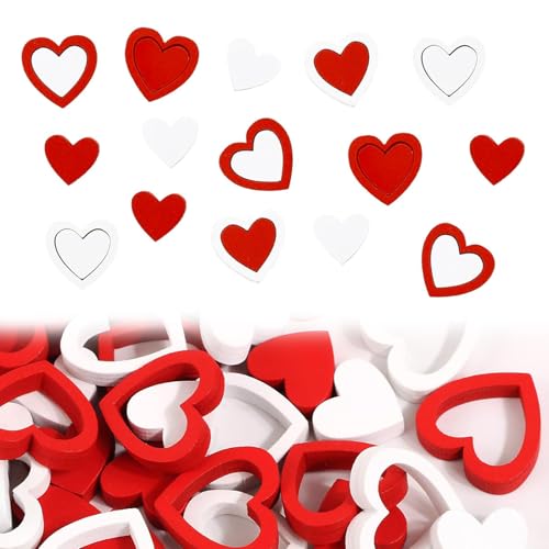 ZYEKIU 72 Stück KeHerzen deko Herz Holzherzen Streudeko Hochzeit Valentinstag Holz Tischdeko Klein aus Box HolzHerz DekoHolz rot Weiß Holzherzen KleinStreudek Valentinstag Hochzeit Tischdeko von ZYEKIU