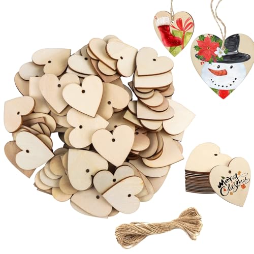 200 Stück Holzherzen zum Beschriften, 4CM Holzherzen Holzanhänger zum Bemalen mit 10m Jute Schnur Holz Herzen Deko für DIY Crafts Hochzeit Geburtstag Dekoration von ZYETGH