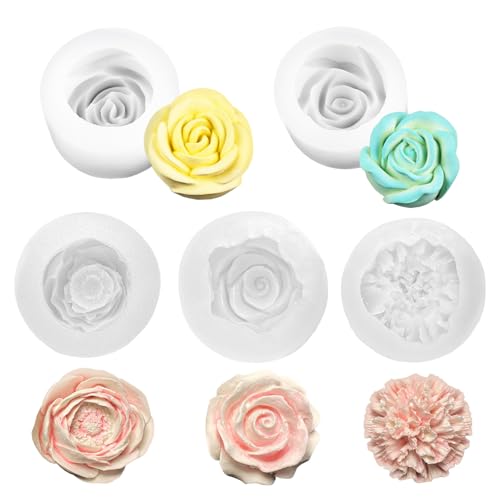 5 Stück Silikonform Blumen, Groß Kerzen Silikonformen 3D Silikonformen Gießformen Blumen Rose Kerzengießformen für DIY Handgefertigten Duftkerzen Seifen Gips Harzhandwerk von ZYETGH