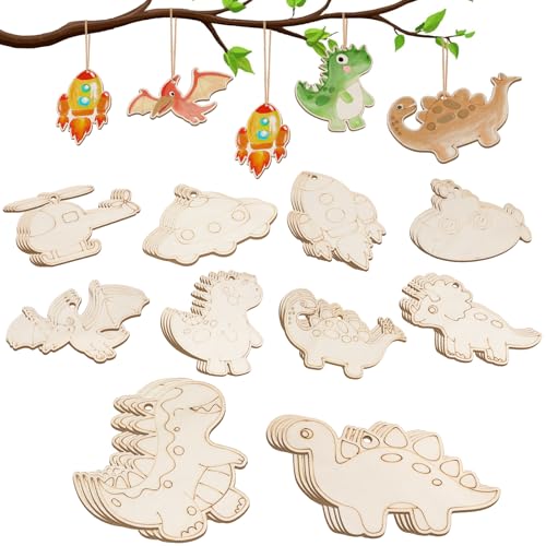 ZYETGH Holzanhänger zum Bemalen, 40 Stück Bastelset Kinder Auto und Dinosaurier Holz Bastelset Kindergeburtstag Basteln für DIY Kinder Malen Handwerk Deko von ZYETGH