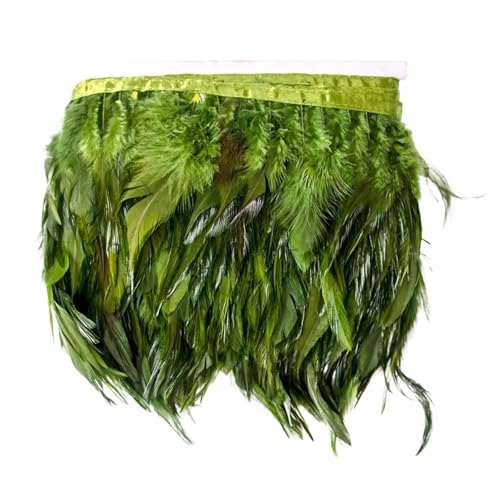 2 Meter Hahnenfederbesatz for Kleidung, Kleid, Nähzubehör, Federn, Band, Hochzeit, Karneval, Dekoration, , 10–15 cm für Bastelarbeiten Hochzeit Party Dekoration(Green1) von ZYFHYU