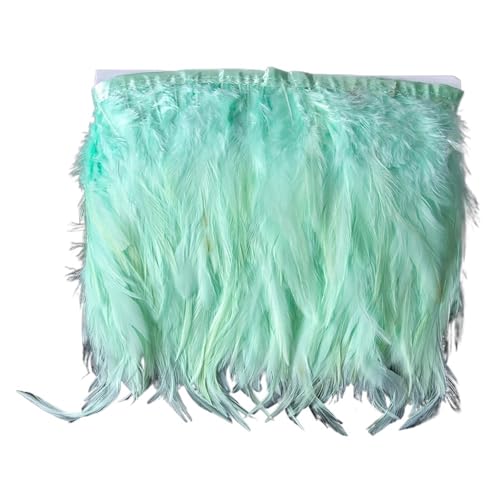 2 Meter Hahnenfederbesatz for Kleidung, Kleid, Nähzubehör, Federn, Band, Hochzeit, Karneval, Dekoration, , 10–15 cm für Bastelarbeiten Hochzeit Party Dekoration(Mint Green) von ZYFHYU