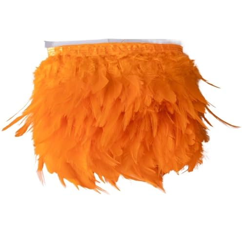 2 Meter Hahnenfederbesatz for Kleidung, Kleid, Nähzubehör, Federn, Band, Hochzeit, Karneval, Dekoration, , 10–15 cm für Bastelarbeiten Hochzeit Party Dekoration(Orange) von ZYFHYU