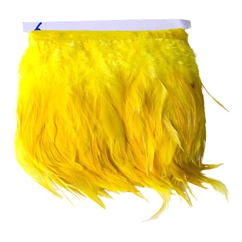 2 Meter Hahnenfederbesatz for Kleidung, Kleid, Nähzubehör, Federn, Band, Hochzeit, Karneval, Dekoration, , 10–15 cm für Bastelarbeiten Hochzeit Party Dekoration(Yellow) von ZYFHYU