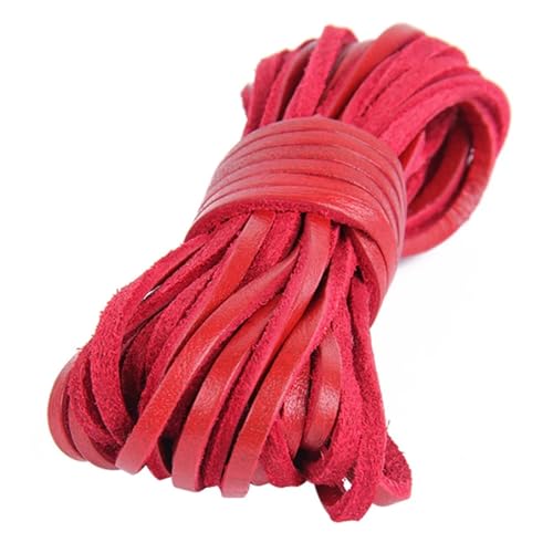 5 Meter Flache Kordel aus echtem Leder, Lederstreifen, Lederband, Zubehör for Lederarmbänder, Schmuckherstellung für Armbänder Halskette Schmuck(Red) von ZYFHYU