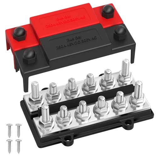 Doppelte Sammelschiene, 250 A, Reihe, 12 V, Stromverteilerblock, Klemmen x 5/16 Zoll, positive und negative Batterie für Autos, Wohnmobile, Boote Doppelte Sammelschiene, 250 A, Reihe, 12 V, Stromverteilerblock, Klemmen x 5/16 Zoll, positive und negative Batterie für Autos, Wohnmobile, Boote von ZYFHYU