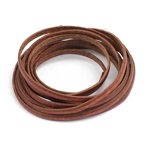 ZYFHYU 2m Vintage Echtleder Kordel Streifen rund/flach Seil Schnur DIY Armband Halskette geflochten Handwerk Schmuckherstellung für Armbänder Halskette Schmuck(Flat 3x1.5mm) von ZYFHYU