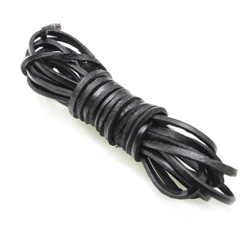 ZYFHYU 2m schwarzes echtes Lederband, rund, flach, Lederseil, passend for Halsketten, Armbänder, DIY Schmuckherstellung für Armbänder Halskette Schmuck(Flat 2x2mm) von ZYFHYU