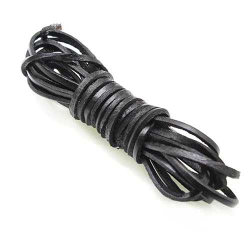 ZYFHYU 2m schwarzes echtes Lederband, rund, flach, Lederseil, passend for Halsketten, Armbänder, DIY Schmuckherstellung für Armbänder Halskette Schmuck(Flat 4x2mm) von ZYFHYU