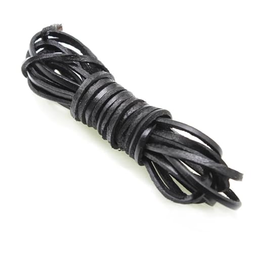 ZYFHYU 2m schwarzes echtes Lederband, rund, flach, Lederseil, passend for Halsketten, Armbänder, DIY Schmuckherstellung für Armbänder Halskette Schmuck(Flat 5x2mm) von ZYFHYU