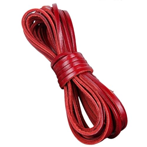 ZYFHYU 2meter Rot Retro Lederband Flach/Rund Leder Schnur String Seil DIY Armband Machen für Armbänder Halskette Schmuck(Flat 3x2mm) von ZYFHYU