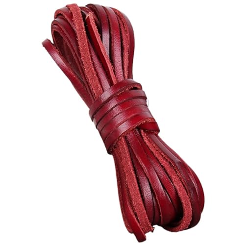 ZYFHYU 2meter Rot Retro Lederband Flach/Rund Leder Schnur String Seil DIY Armband Machen für Armbänder Halskette Schmuck(Flat 4x2mm) von ZYFHYU