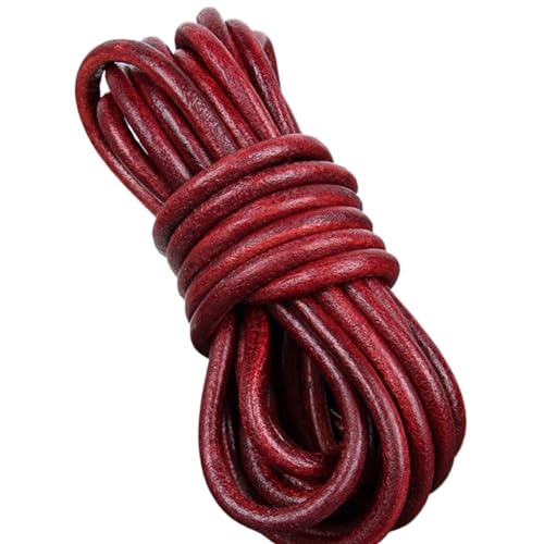 ZYFHYU 2meter Rot Retro Lederband Flach/Rund Leder Schnur String Seil DIY Armband Machen für Armbänder Halskette Schmuck(Round 6mm) von ZYFHYU
