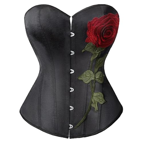 ZYFHYU Korsett-Oberteil, schwarzes Damen-Korsett, Satinstoff, Geraffter Taillenformer für Damen(Style1,XL) von ZYFHYU