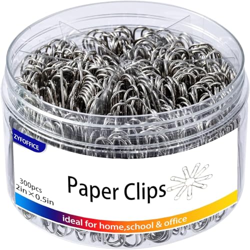 Farbige Jumbo-Büroklammern, 300 Stück, 50 mm, Büroklammern, bunte Klammern für Papiere, ideal für Zuhause, Schule und Büro, farbig (Silber, 3,3 cm und 5,1 cm) von ZYFOFFICE