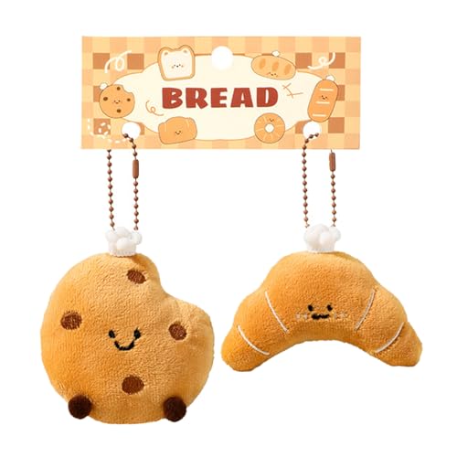 ZYHARUKO 2 Stück Cartoon-Brotförmiges Plüsch-Spielzeug mit Schlüsselanhänger, Lebensmittelliebhaber, Freund, Tasche, Dekoration, weiche Textur, Geschenk, Brotbeutelzubehör von ZYHARUKO