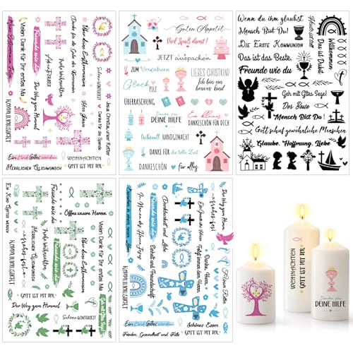 5pcs Kerzentattoos Kommunion Taufe Kerzen Tattoofolie Kerzentattoo Wassertransferdruck Kerzenaufkleber Perfekte Dekoration für einzigartige Taufkerzen und handgemachte Kunstwerke von ZYHDFH