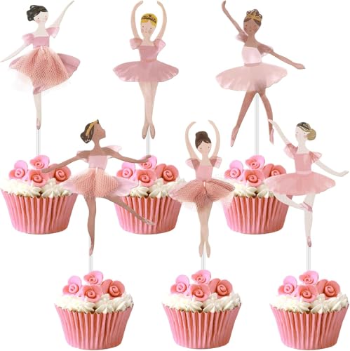 24 Stück Ballerina Cupcake Toppers, Rosa Ballett Mädchen Tortendeko， mit Ballett Tutu für Hochzeit, Babyshower, Geburtstag, Muffins, Kuchen und Desserts，Ballerina und Prinzessinnen Cupcake schmücken von ZYJBD